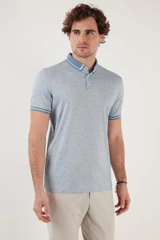 تي شرت مردانه يقه دار با طرح اسليم فيت Buratti  آبي