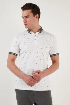 تي شرت مردانه يقه دار با طرح اسليم فيت Buratti  سفيد