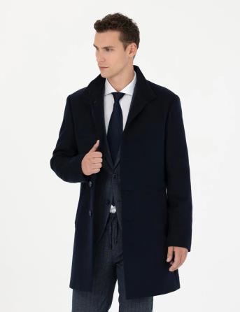 پالتو اسليم فيت  ترکيبي پشمي pierre cardin سورمه اي