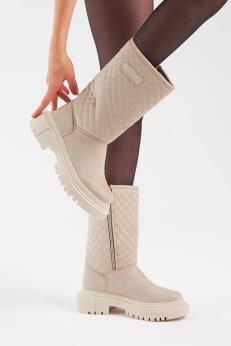 چکمه  بلند راحت طرح دار جير زنانه  TONNY BLACK کرم