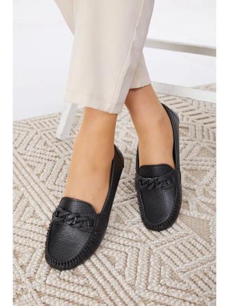 کفش زنانه  بالرين راحت زيره چرم ارتوپدي TOFiSA مشکي